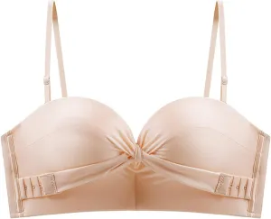 Plus Size Sports Bra for Women Apricot Strapless Backless Sticky Push Up Bras One Shoulder