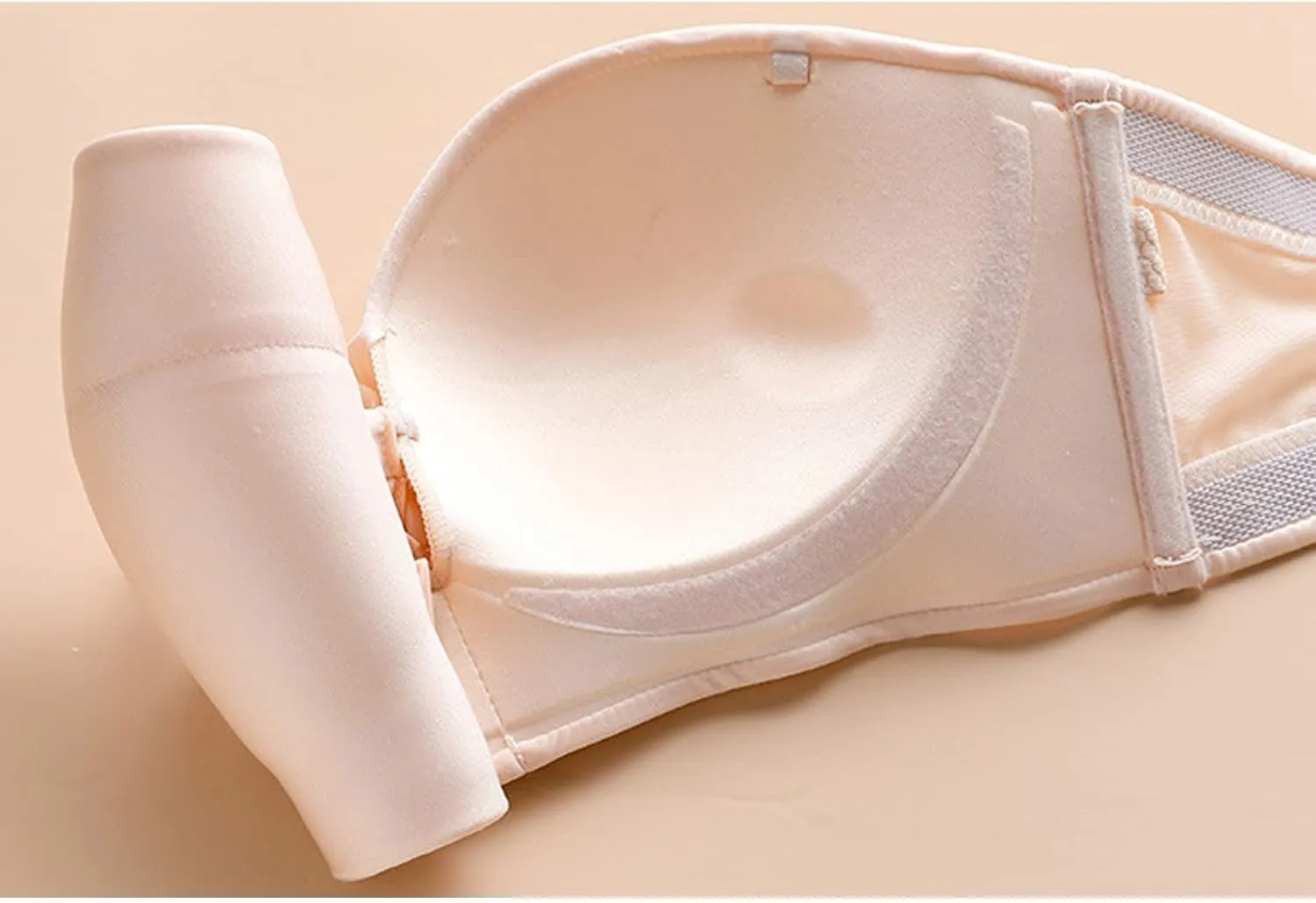 Plus Size Sports Bra for Women Apricot Strapless Backless Sticky Push Up Bras One Shoulder