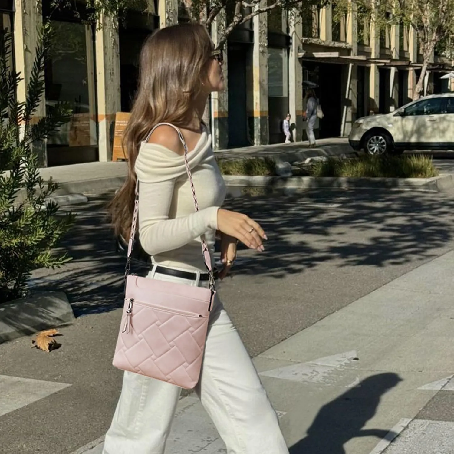 POIUGOYA Quilted Crossbody Bags for Women Trendy,Vegan Leather Medium Shoulder Handbags Travel Purse with RFID Card Slots