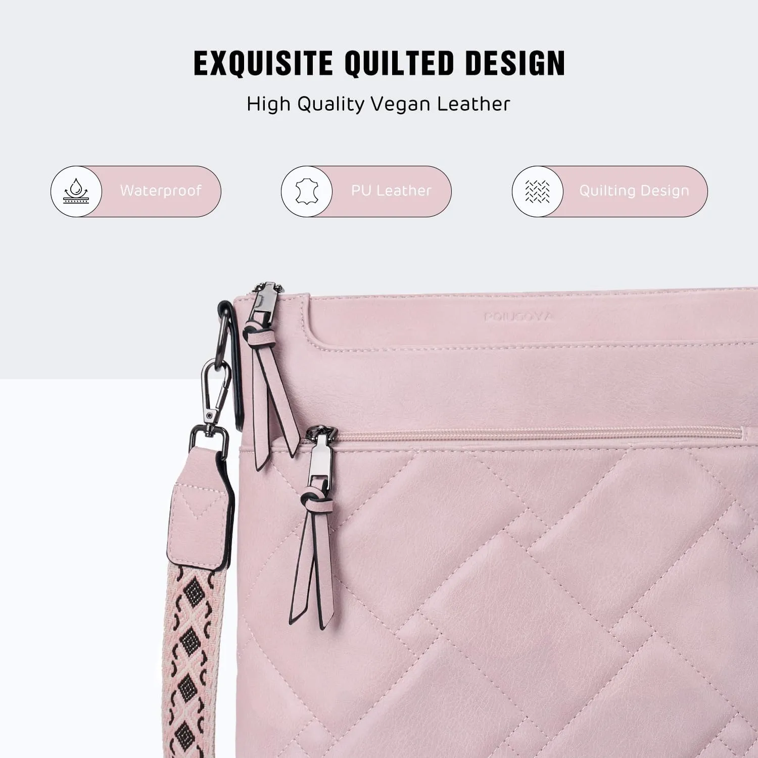 POIUGOYA Quilted Crossbody Bags for Women Trendy,Vegan Leather Medium Shoulder Handbags Travel Purse with RFID Card Slots