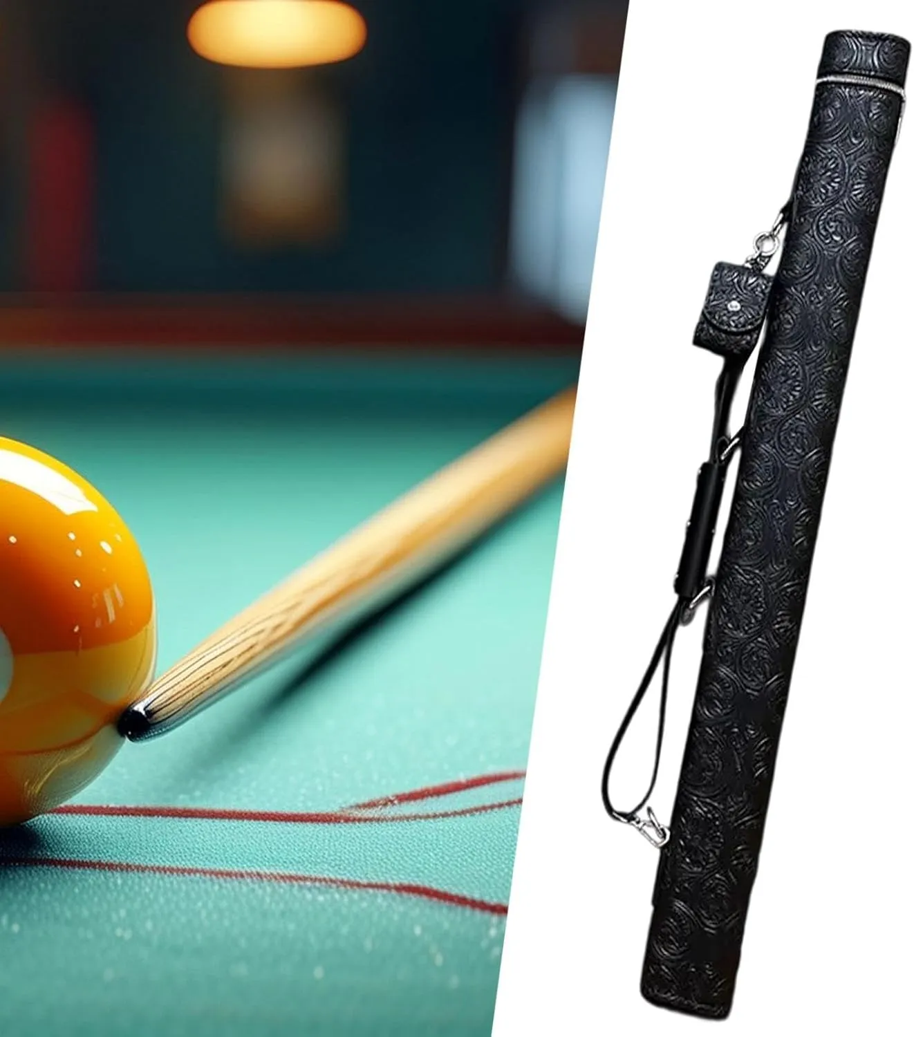 Pool Cue Barrel Billiard Cue Case Professional Stylish 1/2 Protective with Adjustable Shoulder Strap PU Leather Shoulder Bag