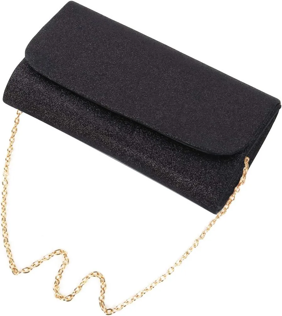 Premium Small Metallic Glitter Flap Clutch Evening Bag Handbag