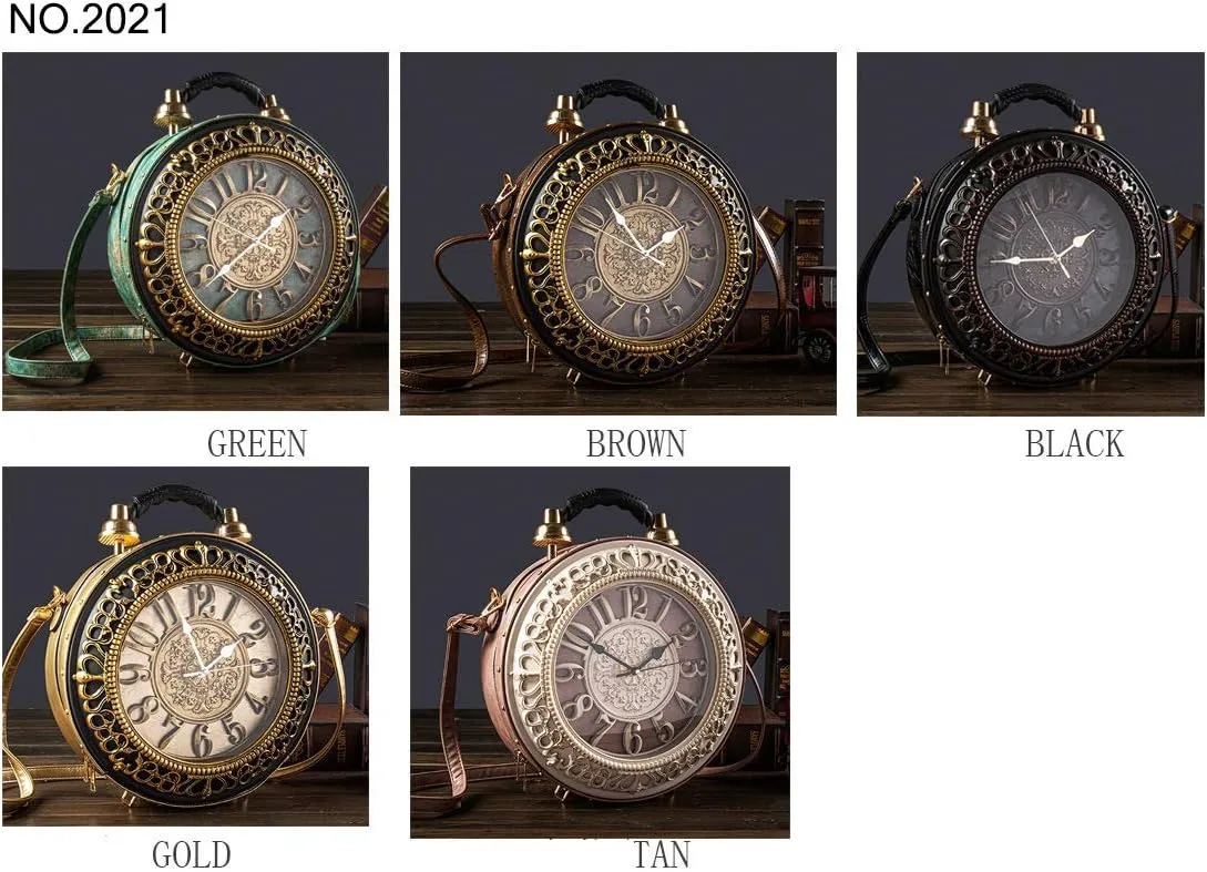 Pu Leather Handbags Fashion Real Clock Shoulder Bag Casual Women Evening Crossbody Bags,Retro Vintage Steampunk Female Messenger Bags for Women Girls (B)
