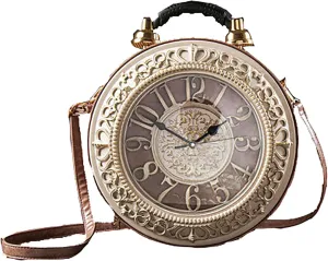 Pu Leather Handbags Fashion Real Clock Shoulder Bag Casual Women Evening Crossbody Bags,Retro Vintage Steampunk Female Messenger Bags for Women Girls (B)