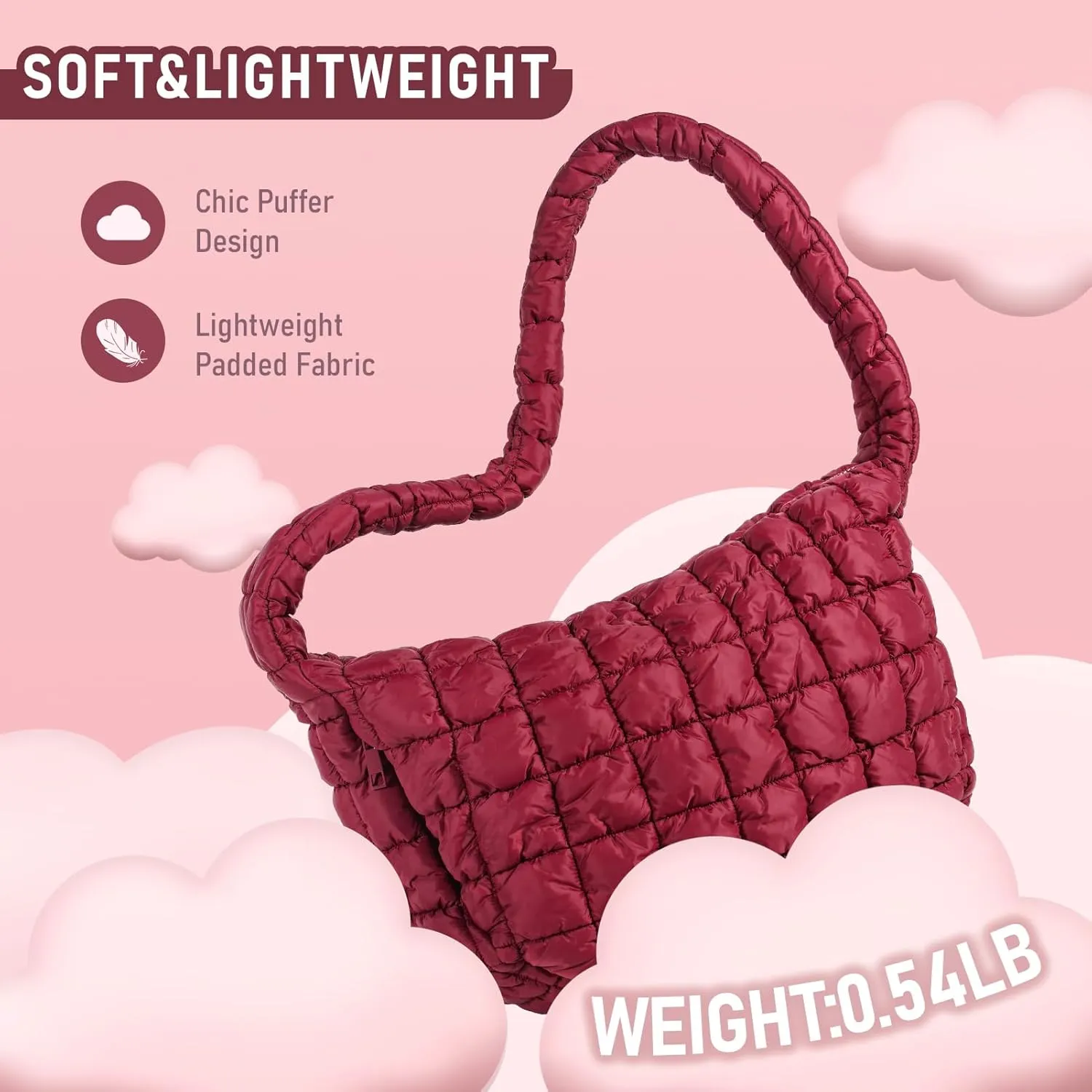 Puffer Bag for Women,Large Lightweight Quilted Tote Bag for Women Puffy Hobo Crossbody Handbags with Padding,Zip Pockets