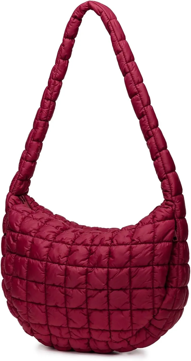 Puffer Bag for Women,Large Lightweight Quilted Tote Bag for Women Puffy Hobo Crossbody Handbags with Padding,Zip Pockets