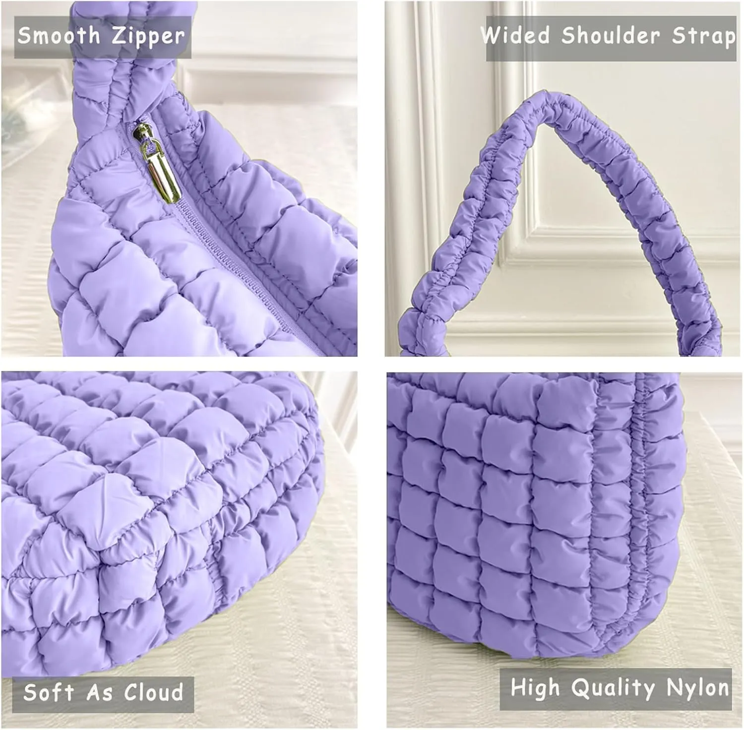 Puffer Carryall Tote Bag for Women Quilted Shoulder Bag for Travel Lightweight Cotton Padded Hobo Handbag