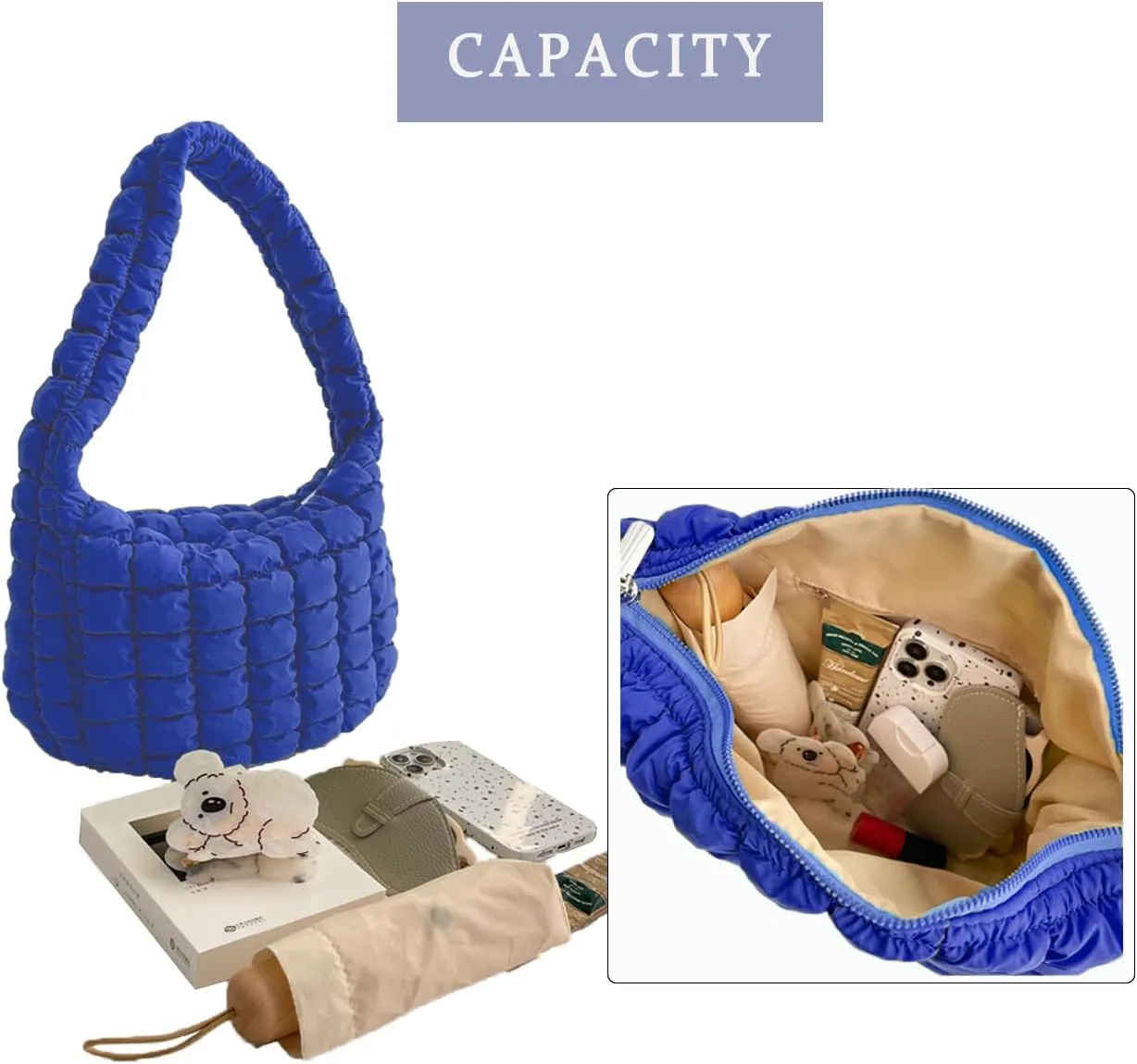 Puffer Carryall Tote Bag for Women Quilted Shoulder Bag for Travel Lightweight Cotton Padded Hobo Handbag