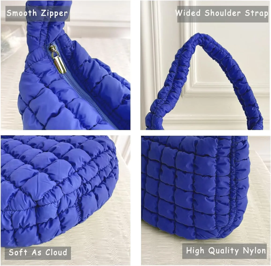 Puffer Carryall Tote Bag for Women Quilted Shoulder Bag for Travel Lightweight Cotton Padded Hobo Handbag