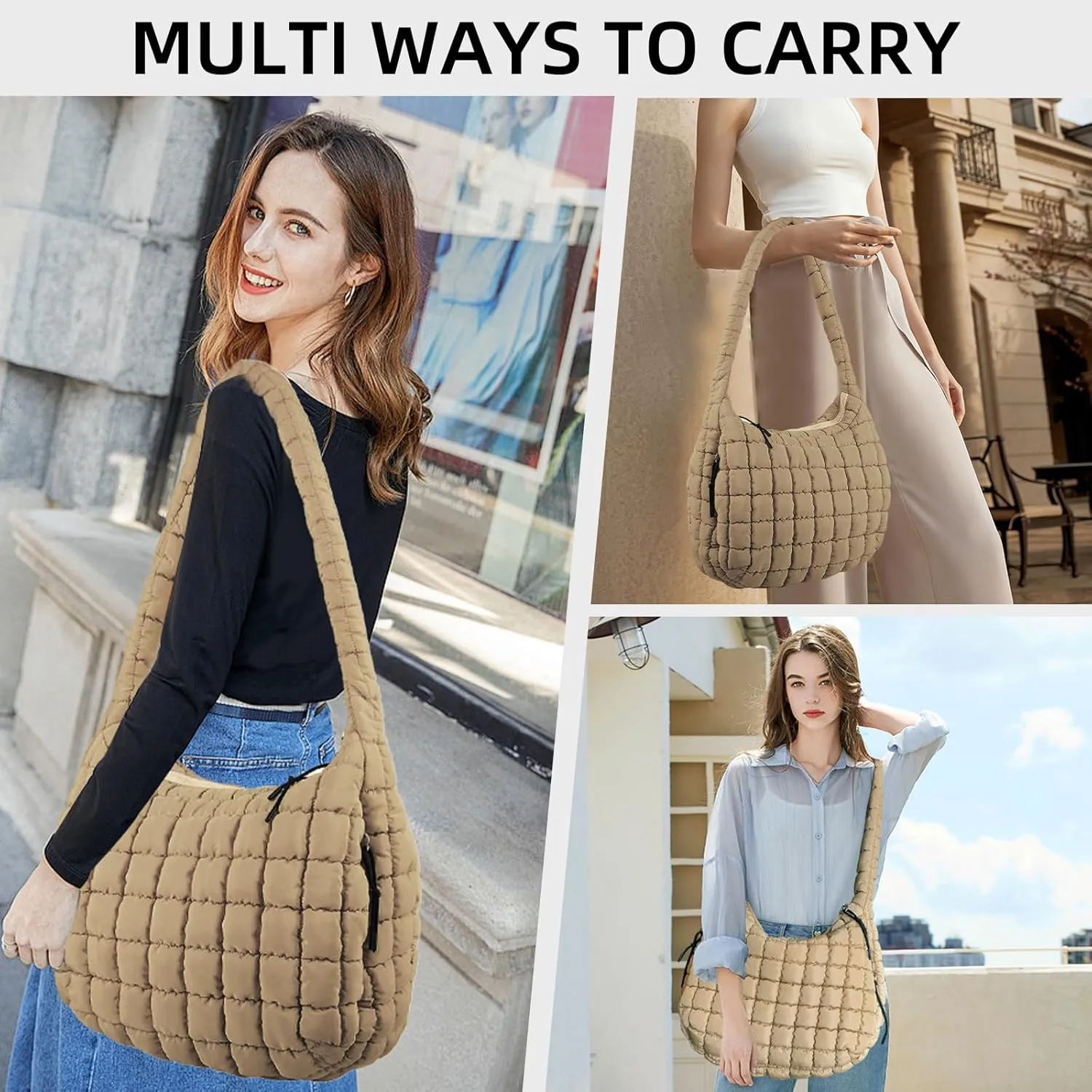 Puffer Quilted Shoulder Bag Large Puffer Tote Bag for Women,Hobo Quilted Tote Bag Crossbody Shoulder Handbags Puff Purse
