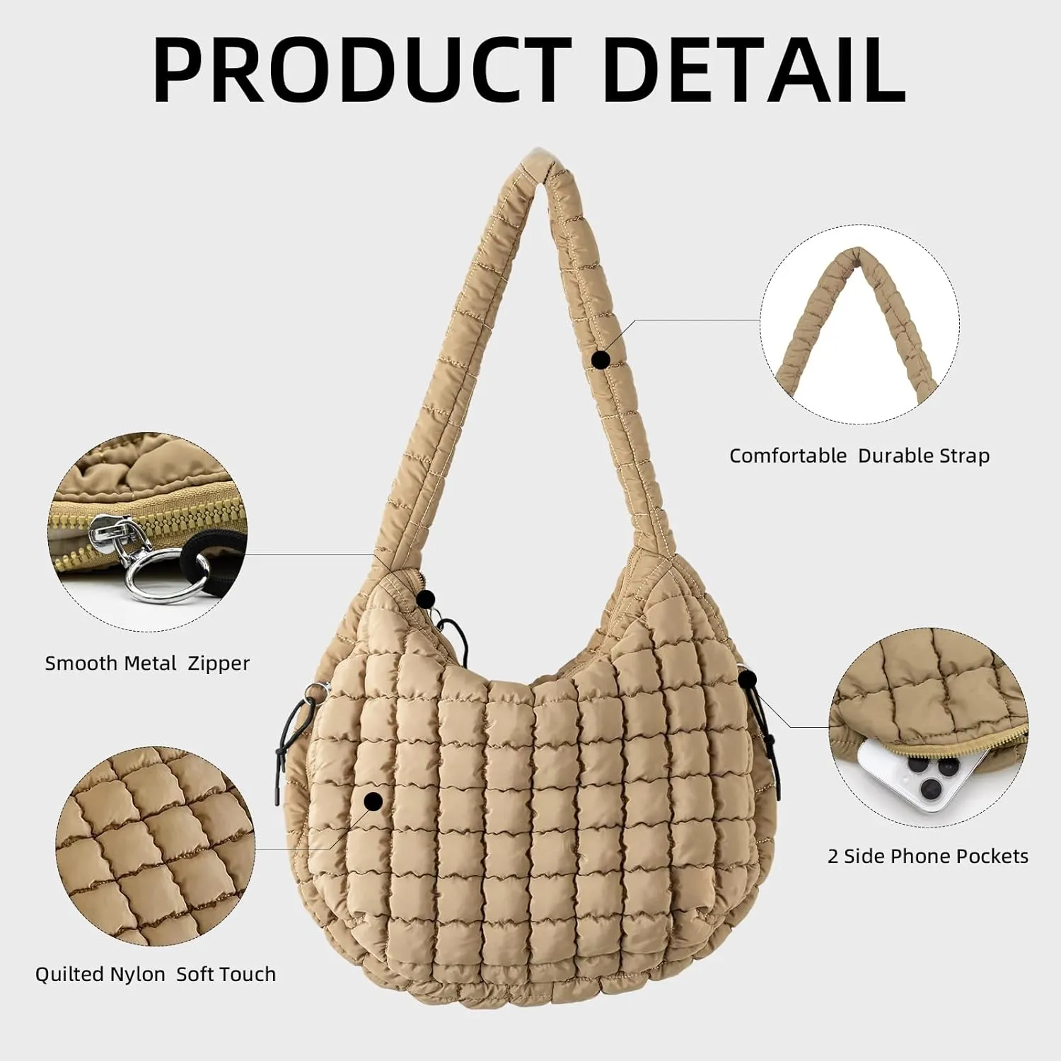 Puffer Quilted Shoulder Bag Large Puffer Tote Bag for Women,Hobo Quilted Tote Bag Crossbody Shoulder Handbags Puff Purse