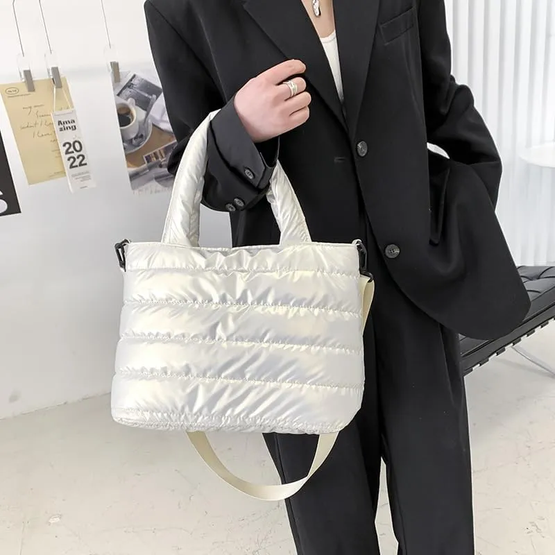 Puffer Shoulder Bag Women Quilted Cotton Handbag Lightweight Crossbody Tote Stylish Soft Cloud Purse for Daily Use