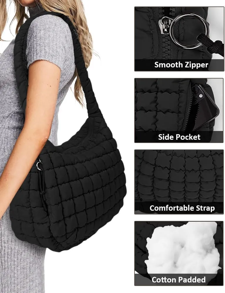 Puffer Tote Bag for Women Large Lightweight Crossbody Shoulder Bag Quilted Puffy Hobo Handbags