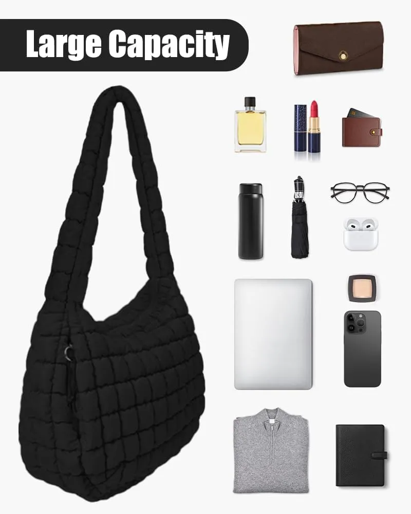 Puffer Tote Bag for Women Large Lightweight Crossbody Shoulder Bag Quilted Puffy Hobo Handbags