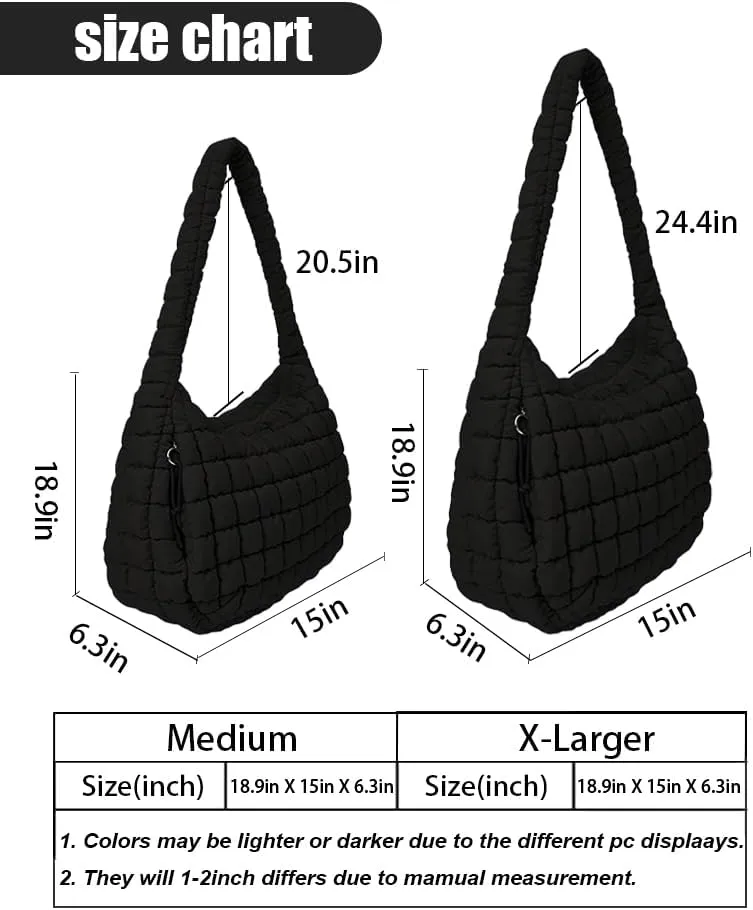Puffer Tote Bag for Women Large Lightweight Crossbody Shoulder Bag Quilted Puffy Hobo Handbags