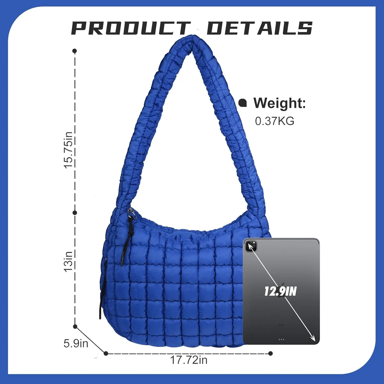 Puffer Tote Bag for Women, Large Puffy Quilted Crossbody Purse with Zipper Lightweight Shoulder Bag Handbag