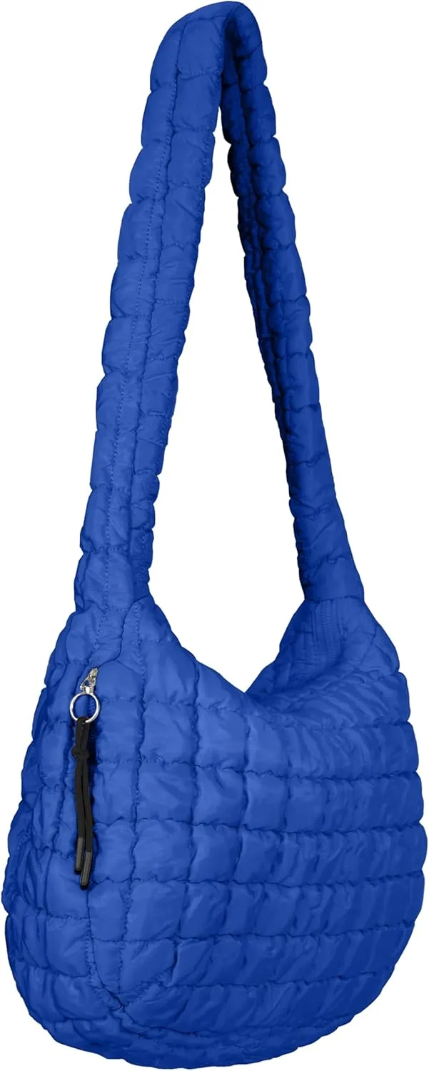 Puffer Tote Bag for Women, Large Puffy Quilted Crossbody Purse with Zipper Lightweight Shoulder Bag Handbag