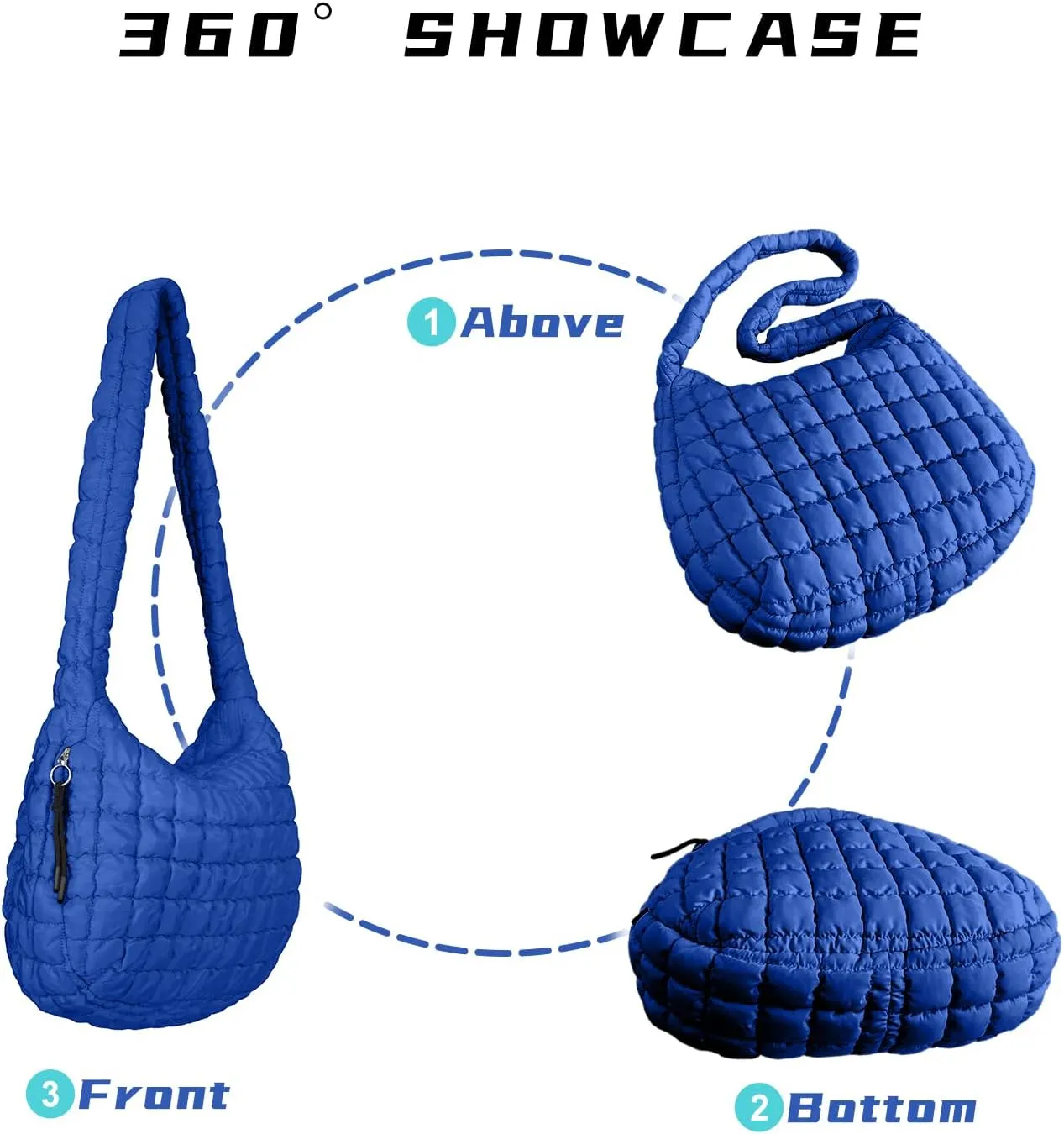 Puffer Tote Bag for Women, Large Puffy Quilted Crossbody Purse with Zipper Lightweight Shoulder Bag Handbag