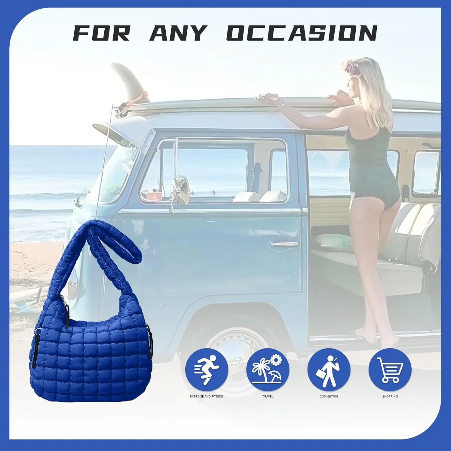Puffer Tote Bag for Women, Large Puffy Quilted Crossbody Purse with Zipper Lightweight Shoulder Bag Handbag