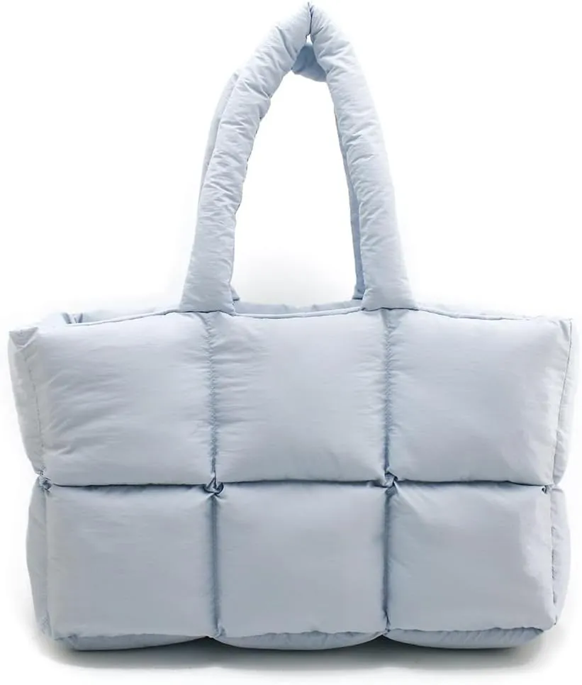Puffer Tote Bag for Women, Large Puffy Tote Hobo Bag Quilted Handbag Lightweight Padding Satchel Purse Shopper Bags