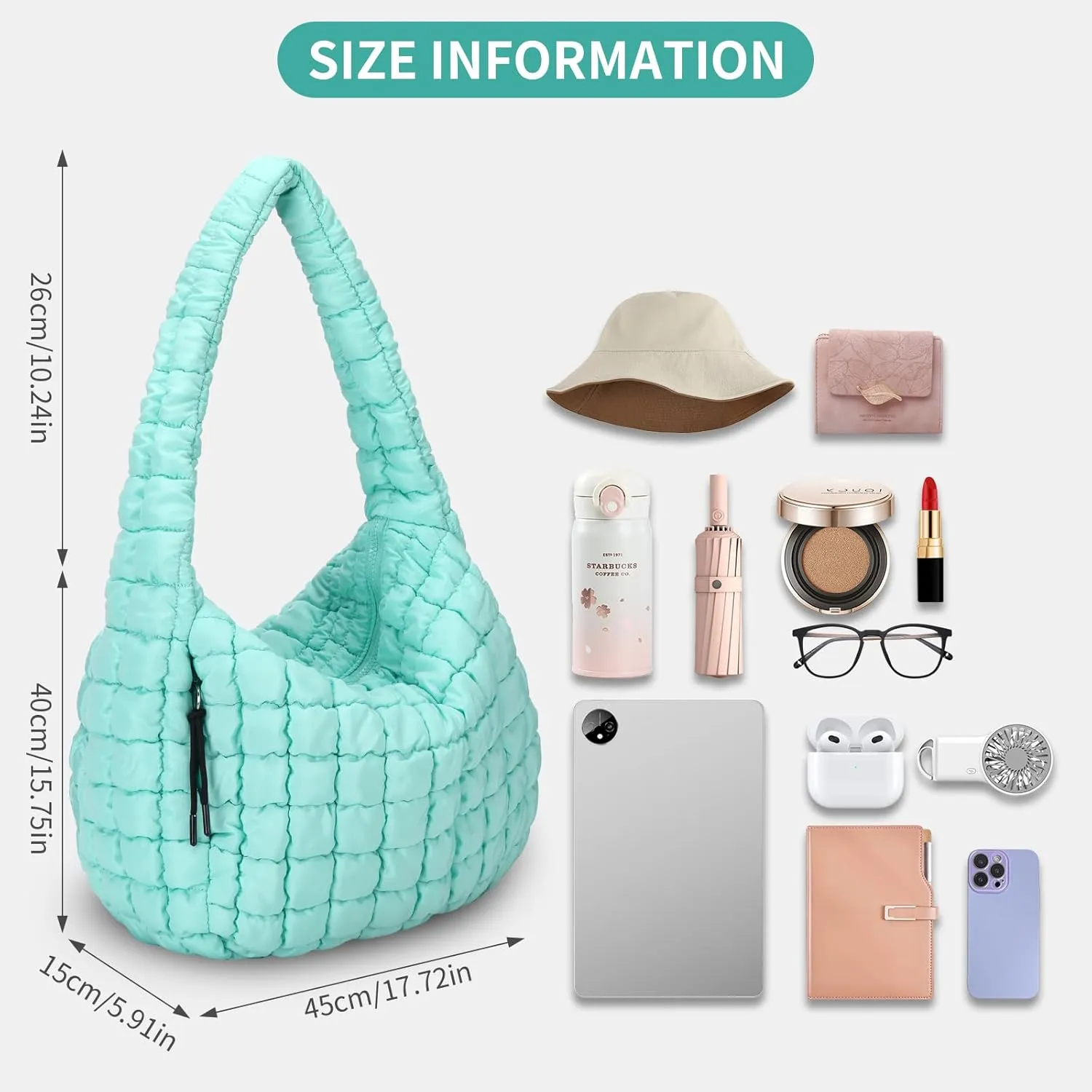 Puffer Tote Bag for Women - Large Quilted Crossbody Handbag - Lightweight Shoulder Hobo Bag - Soft Puffy Carryall