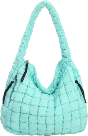 Puffer Tote Bag for Women - Large Quilted Crossbody Handbag - Lightweight Shoulder Hobo Bag - Soft Puffy Carryall