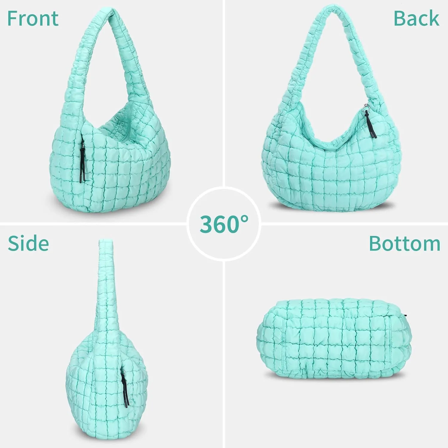 Puffer Tote Bag for Women - Large Quilted Crossbody Handbag - Lightweight Shoulder Hobo Bag - Soft Puffy Carryall