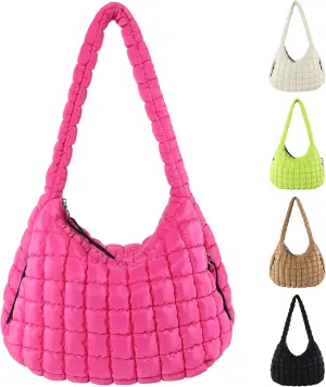 Puffer Tote Bag for Women Large Quilted Hobo Crossbody Bag Lightweight Quilted Carryall Bag Nylon Puffy Shoulder Bag