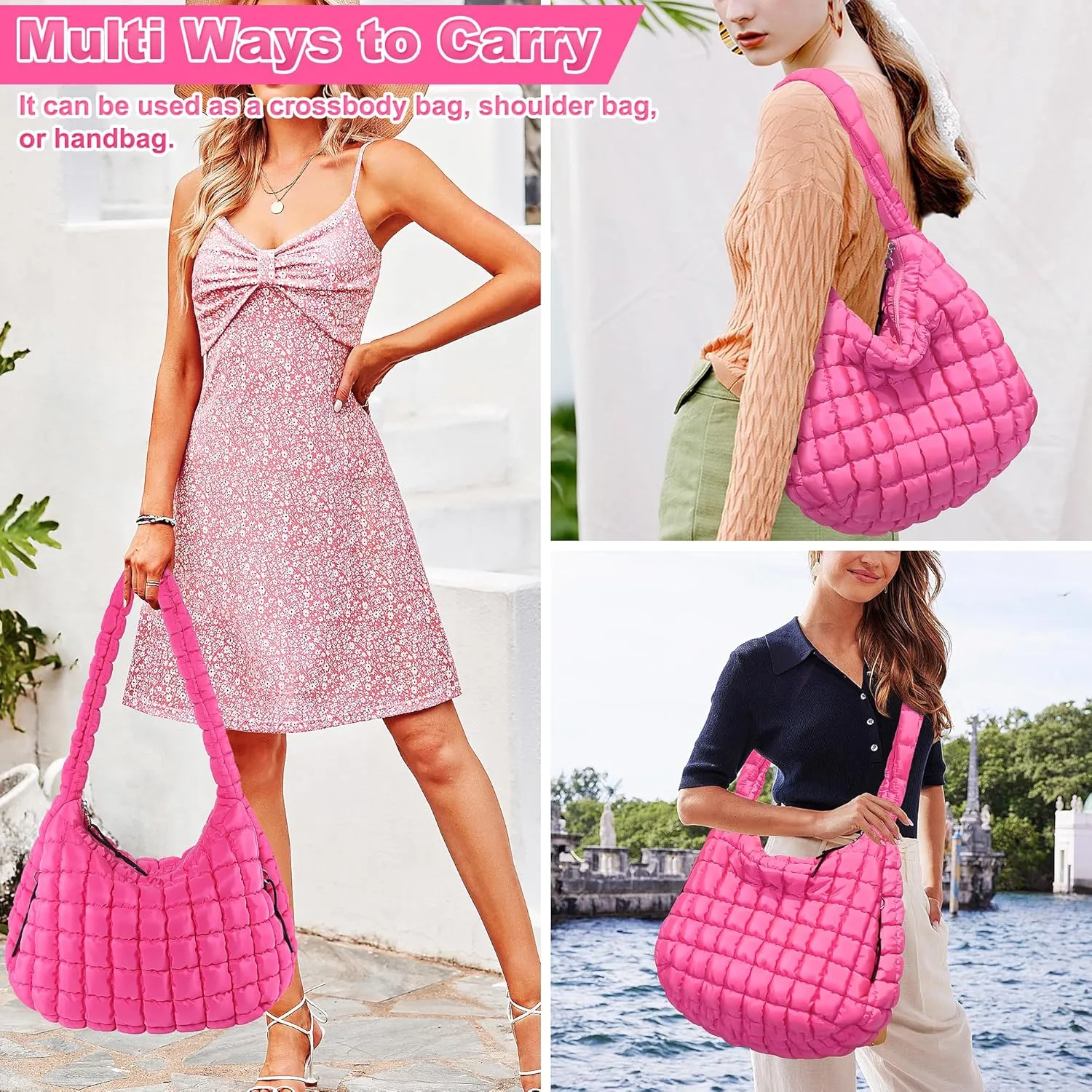 Puffer Tote Bag for Women Large Quilted Hobo Crossbody Bag Lightweight Quilted Carryall Bag Nylon Puffy Shoulder Bag