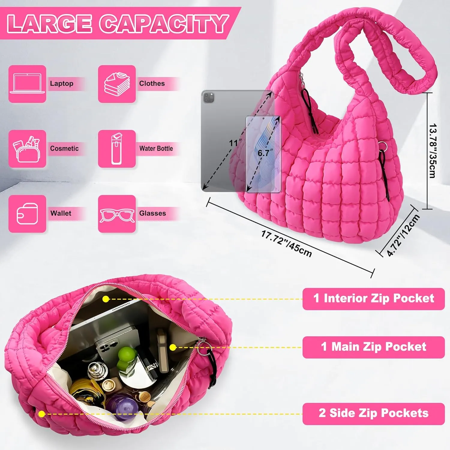 Puffer Tote Bag for Women Large Quilted Hobo Crossbody Bag Lightweight Quilted Carryall Bag Nylon Puffy Shoulder Bag