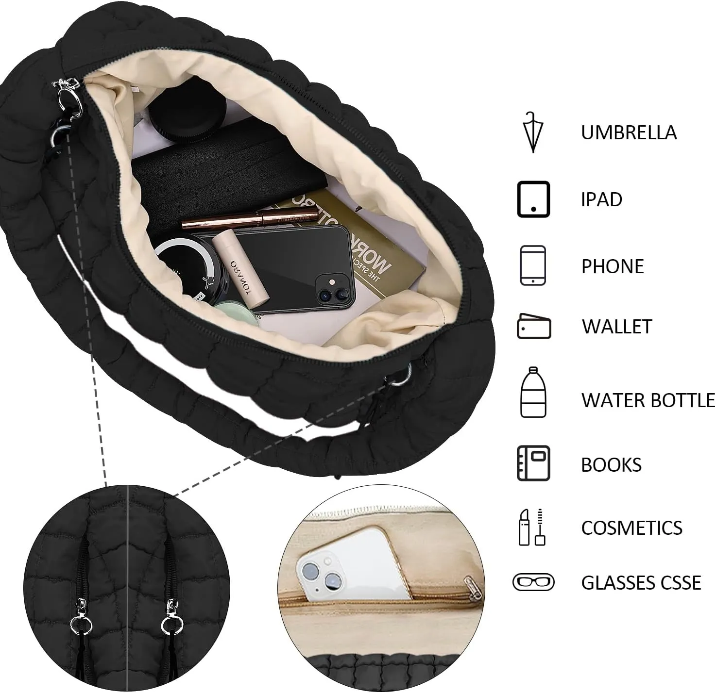 Puffer Tote Bag for Women Large Quilted Puffy Tote Bags Quilted Crossbody Bag Soft Puff Shoulder Bags Padding Hobo Bag