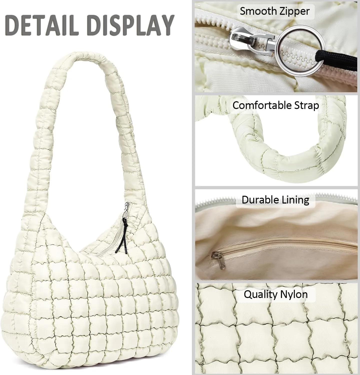 Puffer Tote Bag for Women Large Quilted Puffy Tote Bags Quilted Crossbody Bag Soft Puff Shoulder Bags Padding Hobo Bag