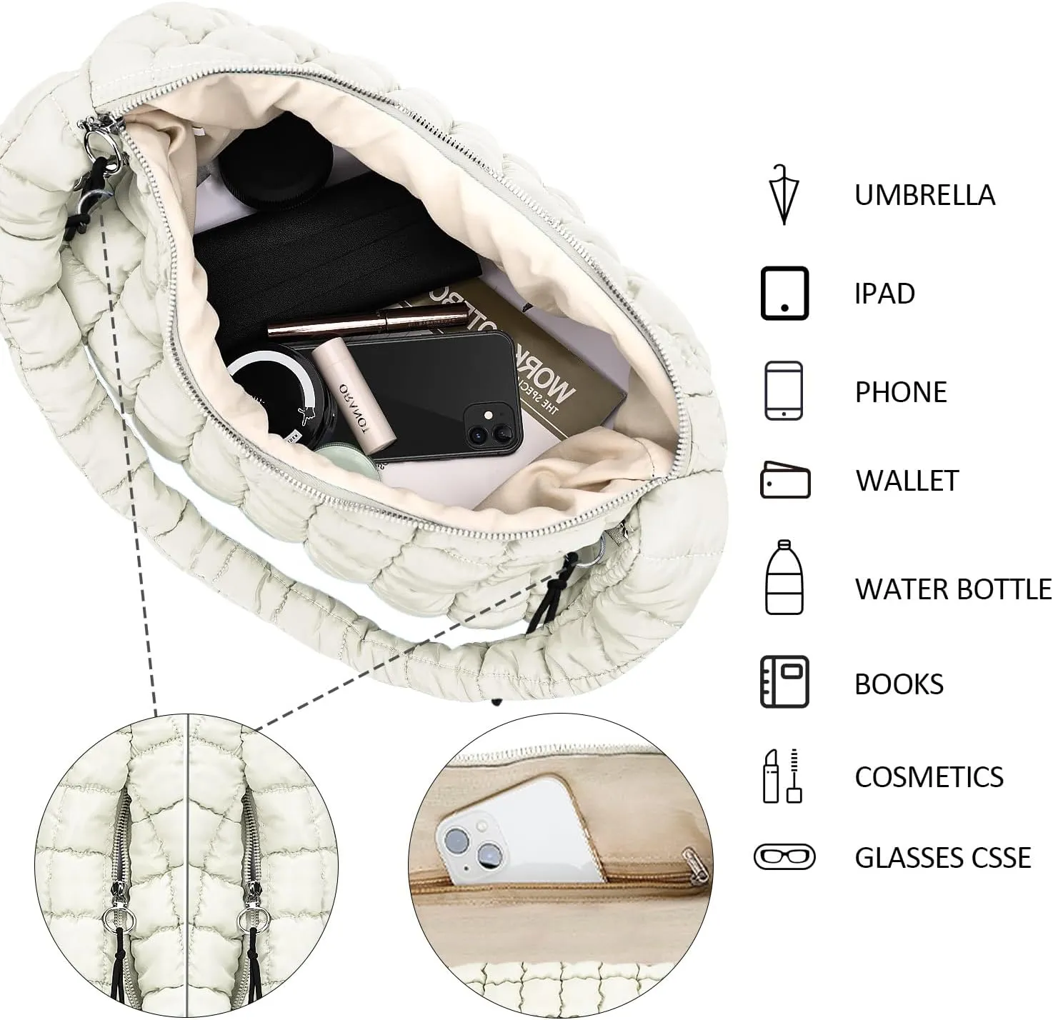 Puffer Tote Bag for Women Large Quilted Puffy Tote Bags Quilted Crossbody Bag Soft Puff Shoulder Bags Padding Hobo Bag
