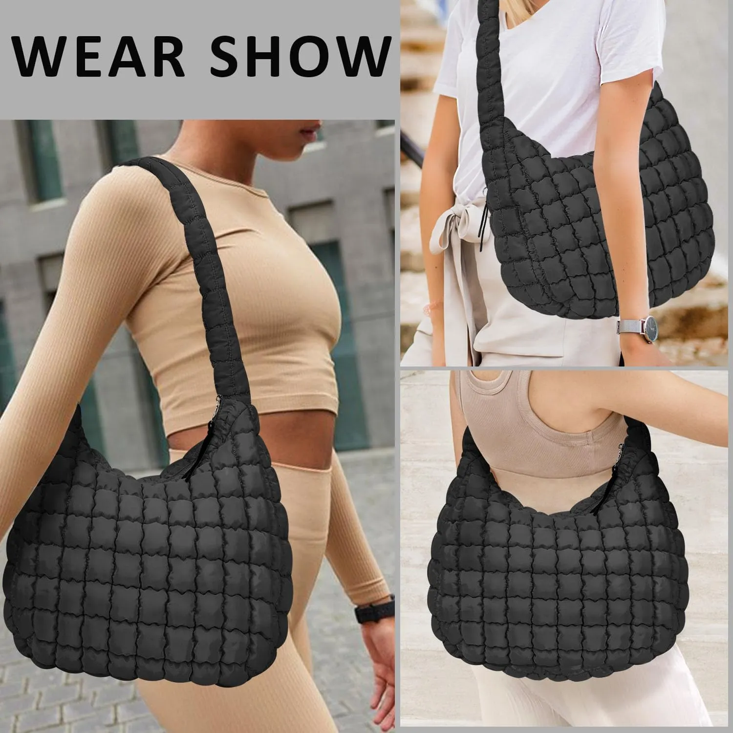 Puffer Tote Bag for Women Large Quilted Puffy Tote Bags Quilted Crossbody Bag Soft Puff Shoulder Bags Padding Hobo Bag