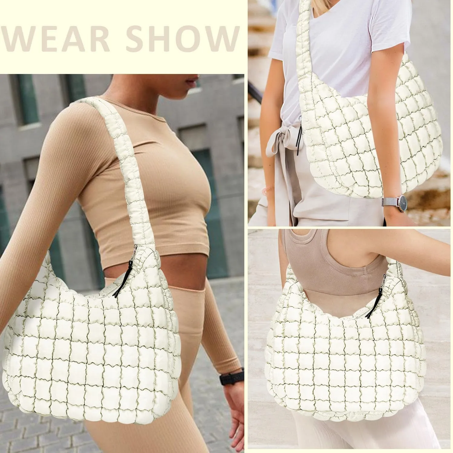 Puffer Tote Bag for Women Large Quilted Puffy Tote Bags Quilted Crossbody Bag Soft Puff Shoulder Bags Padding Hobo Bag