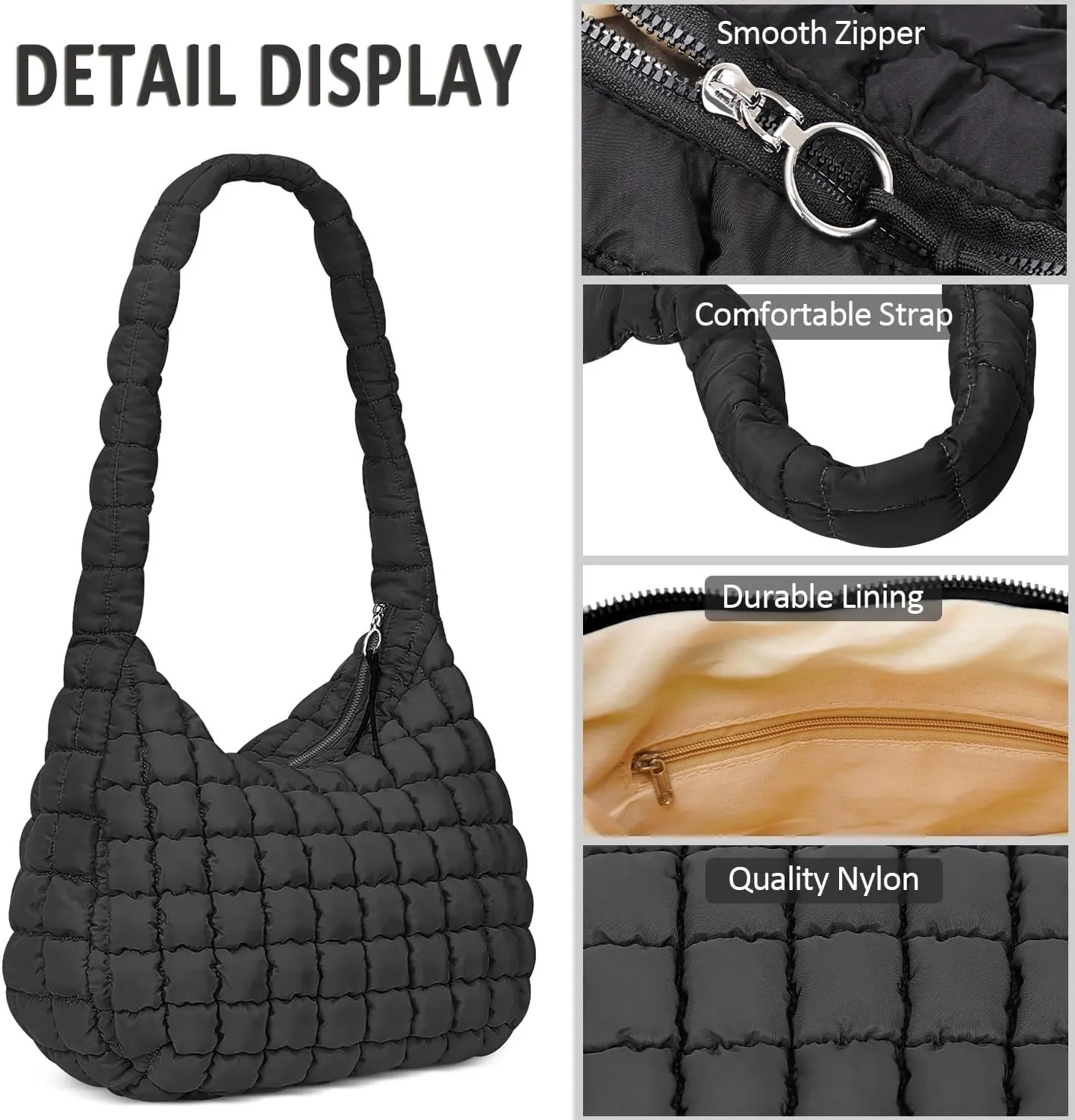 Puffer Tote Bag for Women Large Quilted Puffy Tote Bags Quilted Crossbody Bag Soft Puff Shoulder Bags Padding Hobo Bag