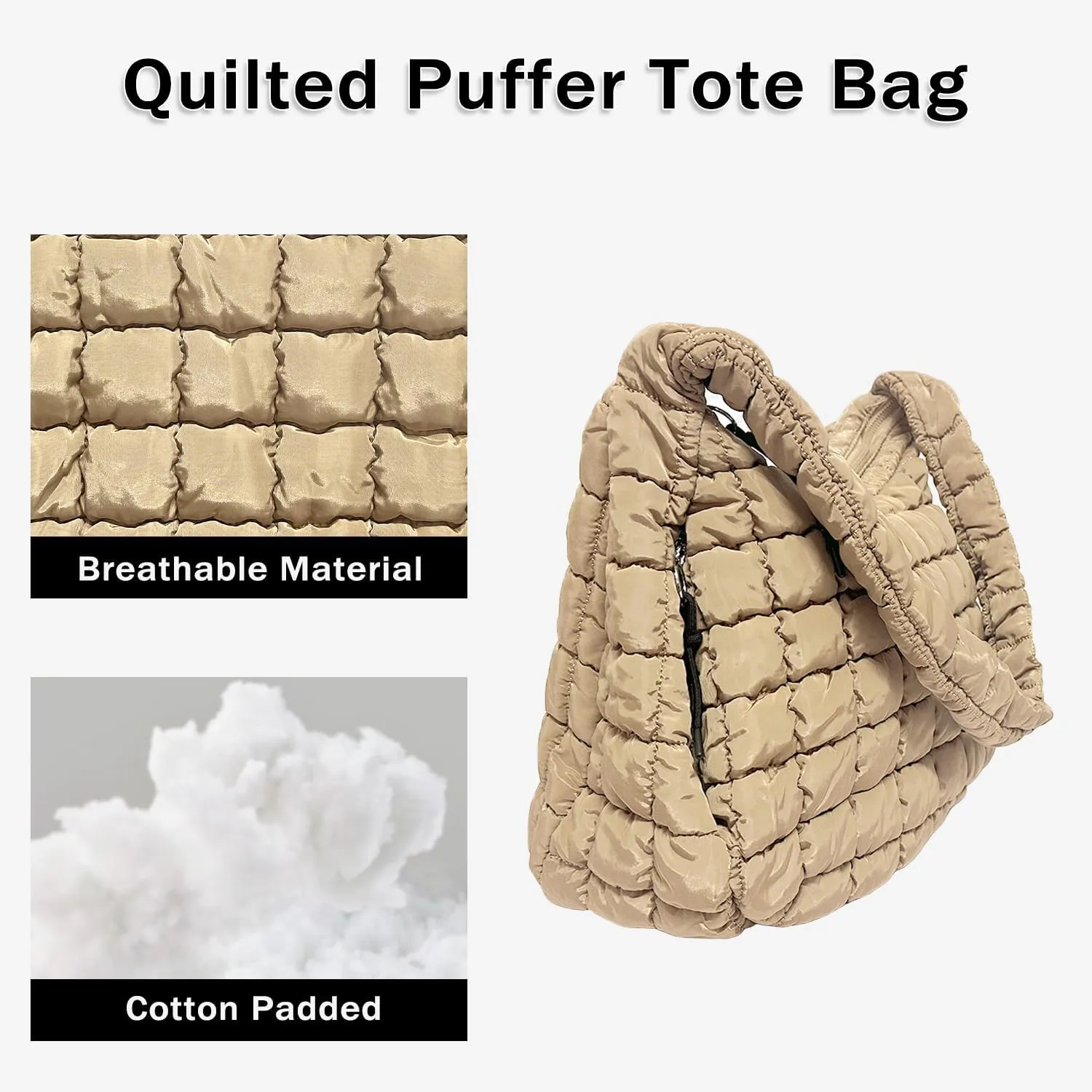 Puffer Tote Bag for Women Large Quilted Tote Bag Crossbody Lightweight Nylon Puffy Hobo Bag Carryall Shoulder Bag for Women