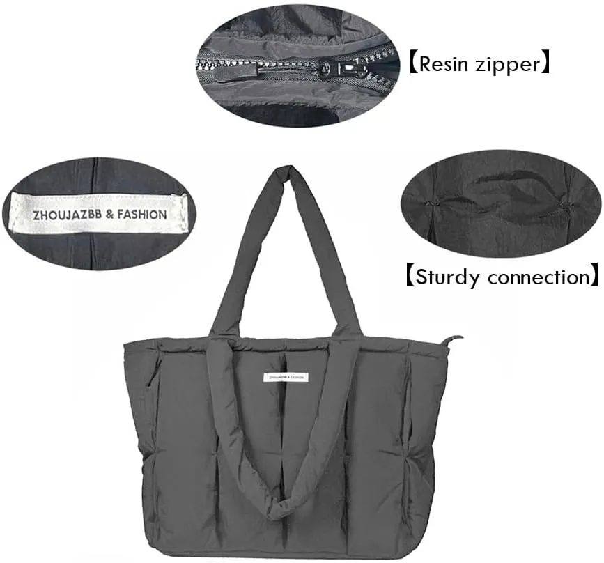 Puffer Tote Bag For Women Luxury Quilted Puffy Handbag Light Winter Shoulder Bag