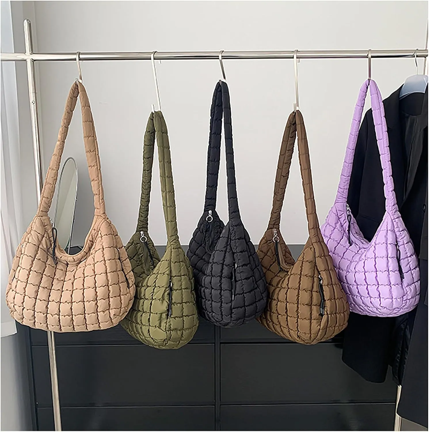 Puffer Tote Bag for Women Quilted Carryall Bags Large Crossbody Bag Puffy Shoulder Bag Lightweight Hobo Handbags