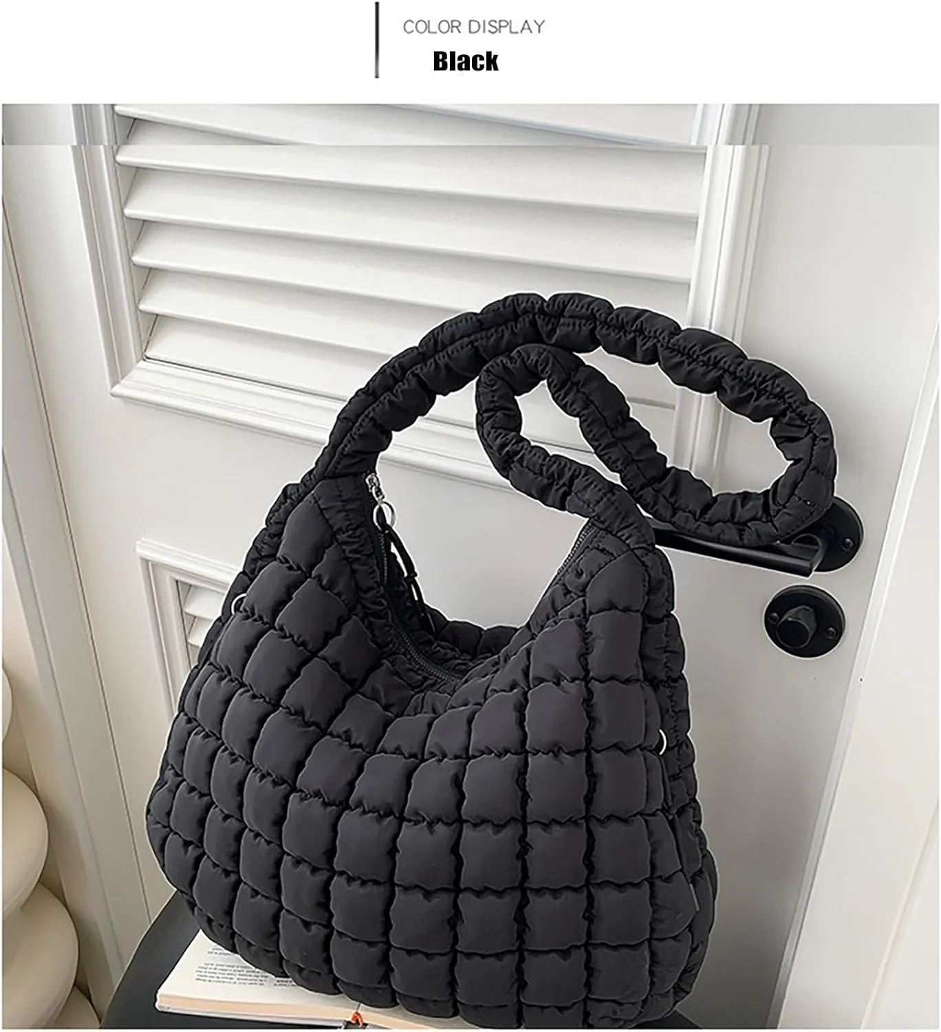 Puffer Tote Bag for Women Quilted Carryall Bags Large Crossbody Bag Puffy Shoulder Bag Lightweight Hobo Handbags