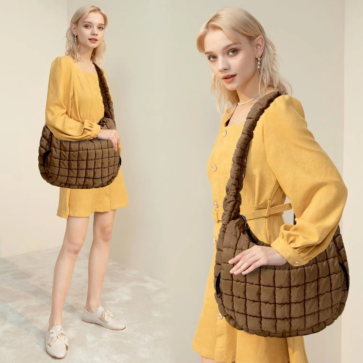 Puffer Tote Bag Large Puffy Tote Bag Quilted Tote Bag Soft Quilted Crossbody Bag Carryall Hobo Handbags for Women Girl