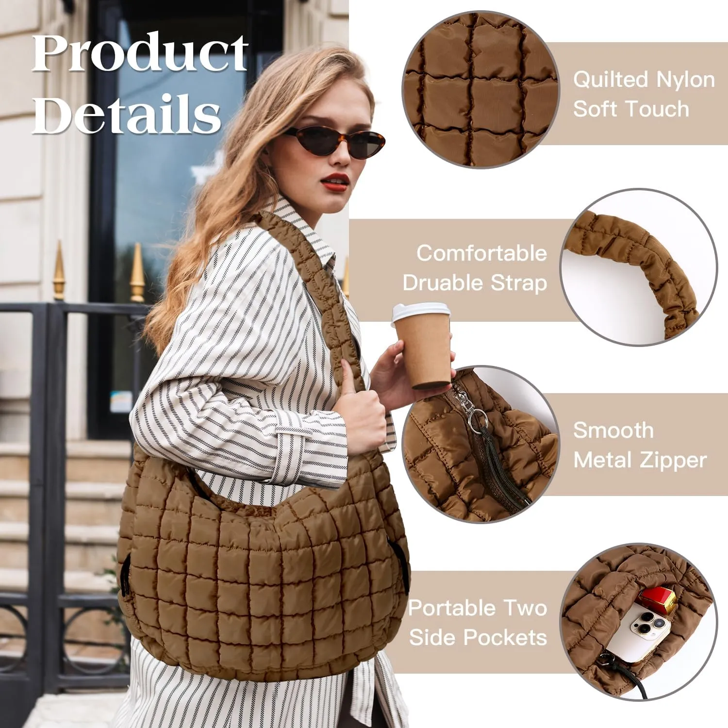 Puffer Tote Bag Large Puffy Tote Bag Quilted Tote Bag Soft Quilted Crossbody Bag Carryall Hobo Handbags for Women Girl