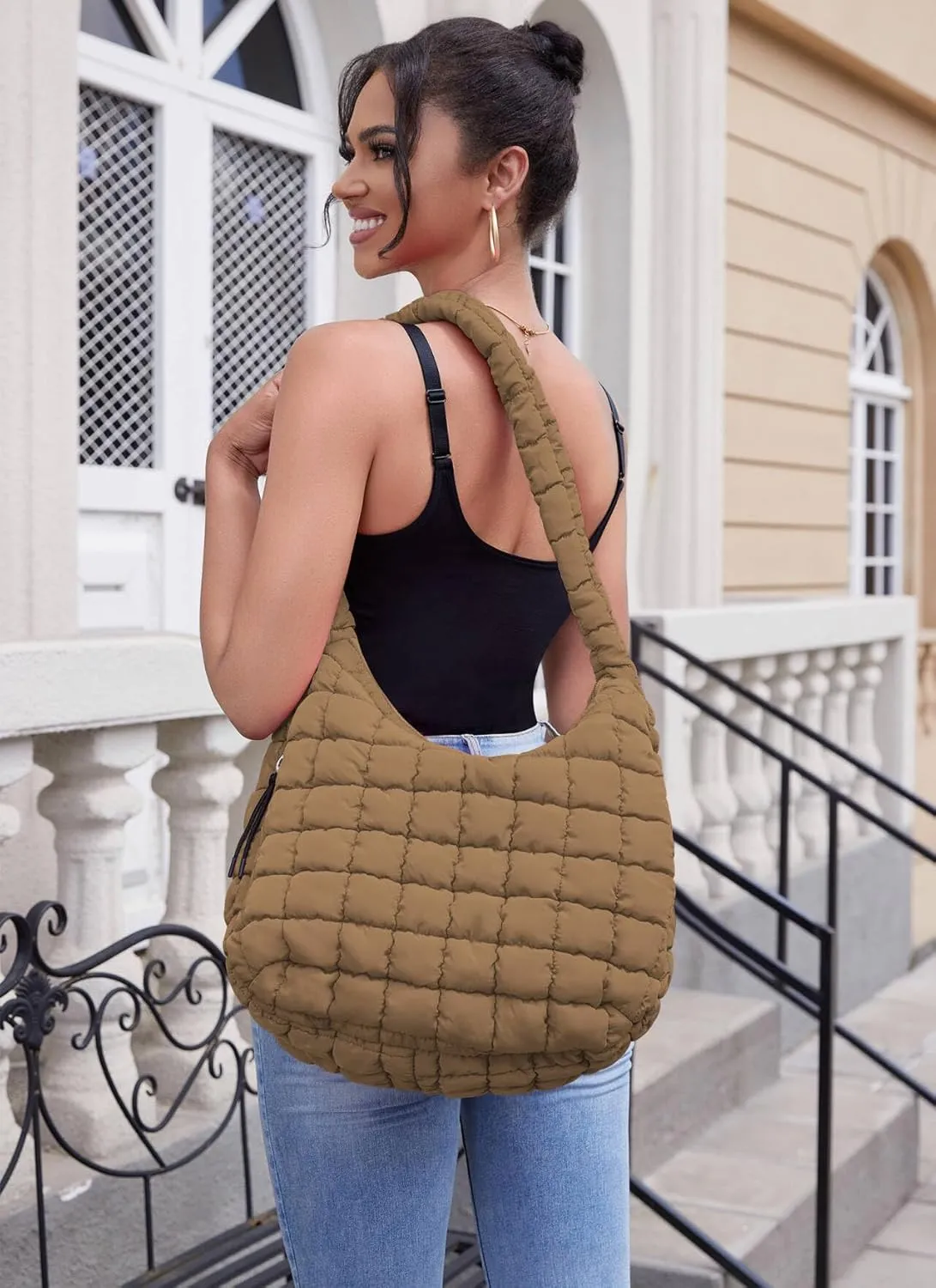 Puffer Tote Bag Quilted Tote Bag for Women Large Puffy Purse Lightweight Padding Cotton Crossbody Carryall Bag