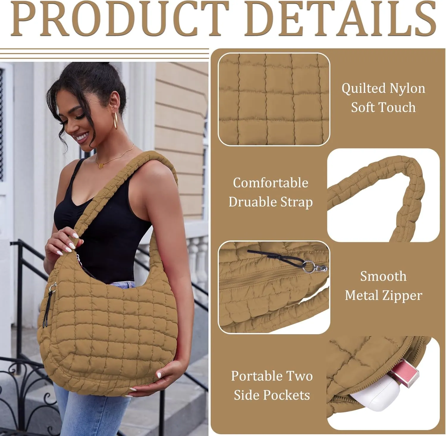 Puffer Tote Bag Quilted Tote Bag for Women Large Puffy Purse Lightweight Padding Cotton Crossbody Carryall Bag