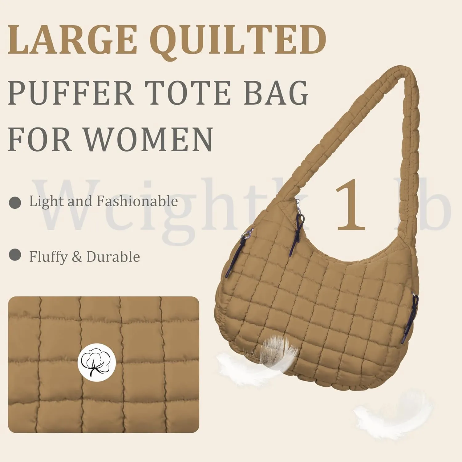 Puffer Tote Bag Quilted Tote Bag for Women Large Puffy Purse Lightweight Padding Cotton Crossbody Carryall Bag