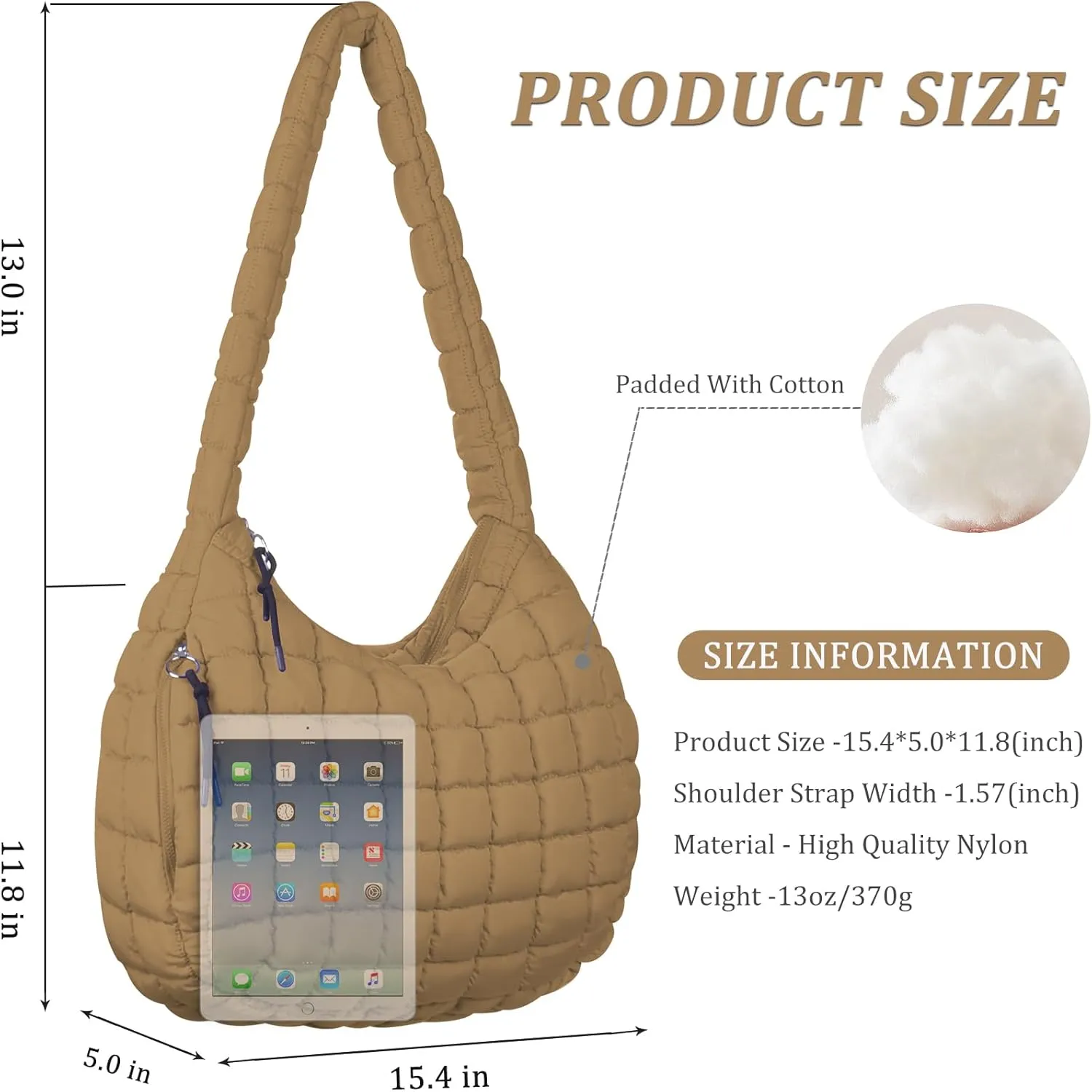 Puffer Tote Bag Quilted Tote Bag for Women Large Puffy Purse Lightweight Padding Cotton Crossbody Carryall Bag