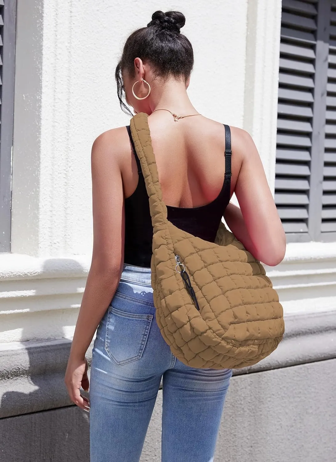 Puffer Tote Bag Quilted Tote Bag for Women Large Puffy Purse Lightweight Padding Cotton Crossbody Carryall Bag