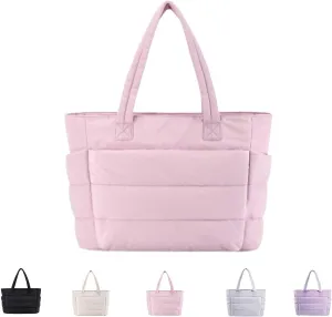 Puffer Travel Tote, Lightweight Puffy Tote Bag with Compartments, Large Capacity Quilted Shoulder Bags