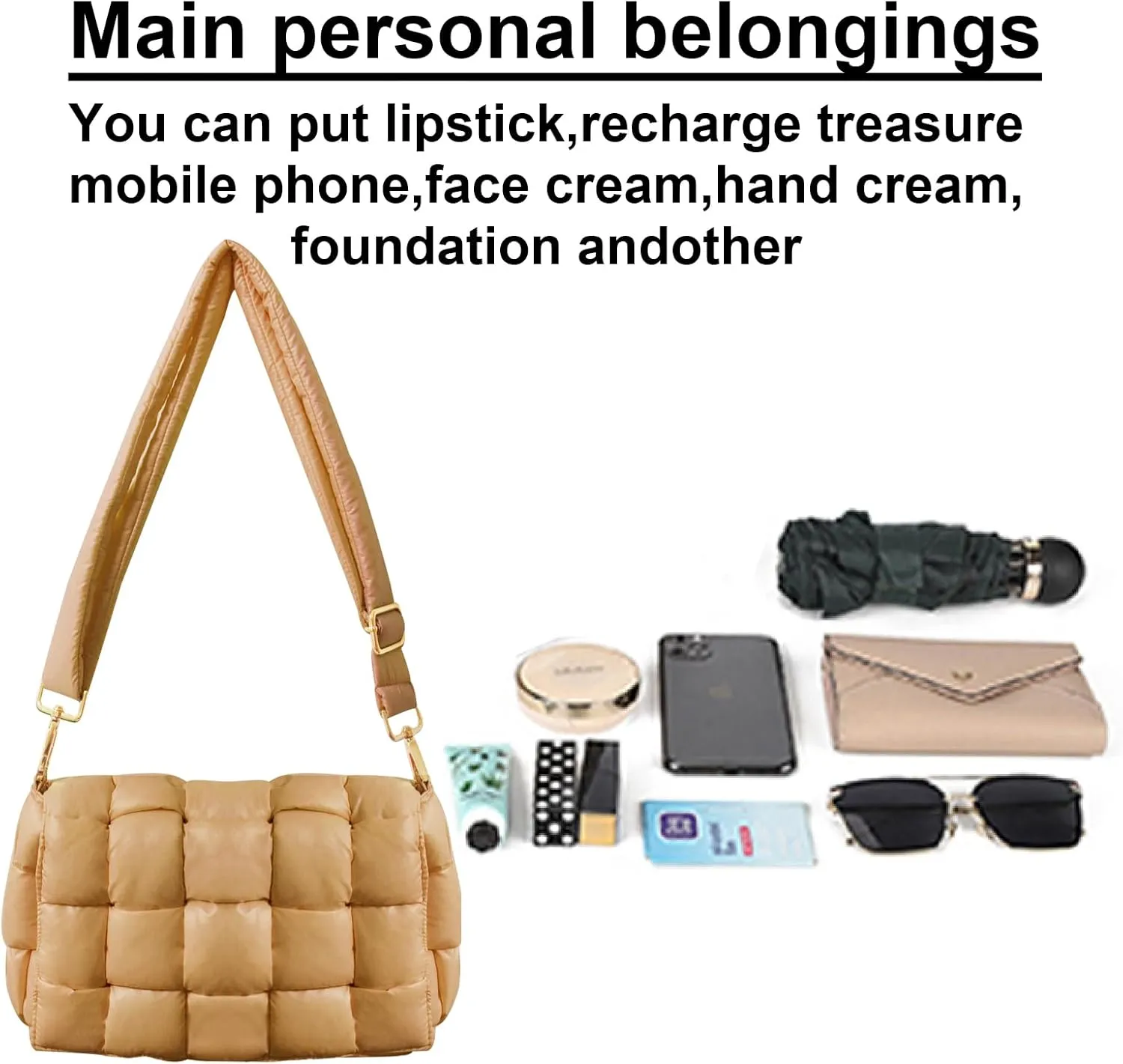 Puffer Woven Crossbody Bag Purse Handbags for Women, Quilted Hobo Carryall Bag Shoulder Bags with Adjustable Strap