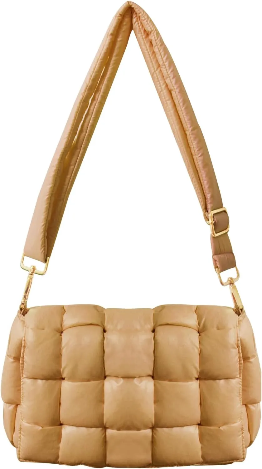Puffer Woven Crossbody Bag Purse Handbags for Women, Quilted Hobo Carryall Bag Shoulder Bags with Adjustable Strap
